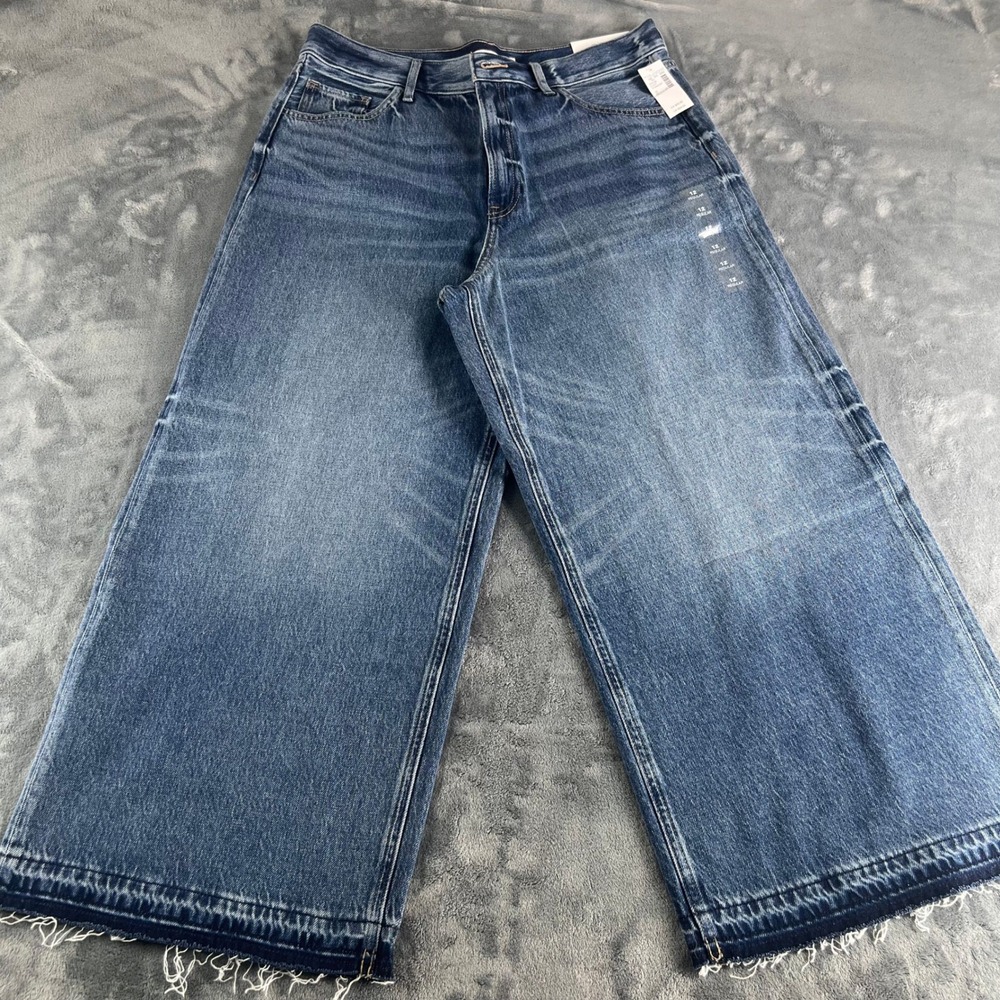 Maurices m jeans High Rise Wide Leg Raw Hem Denim Blue Jeans Size 12 Regular
